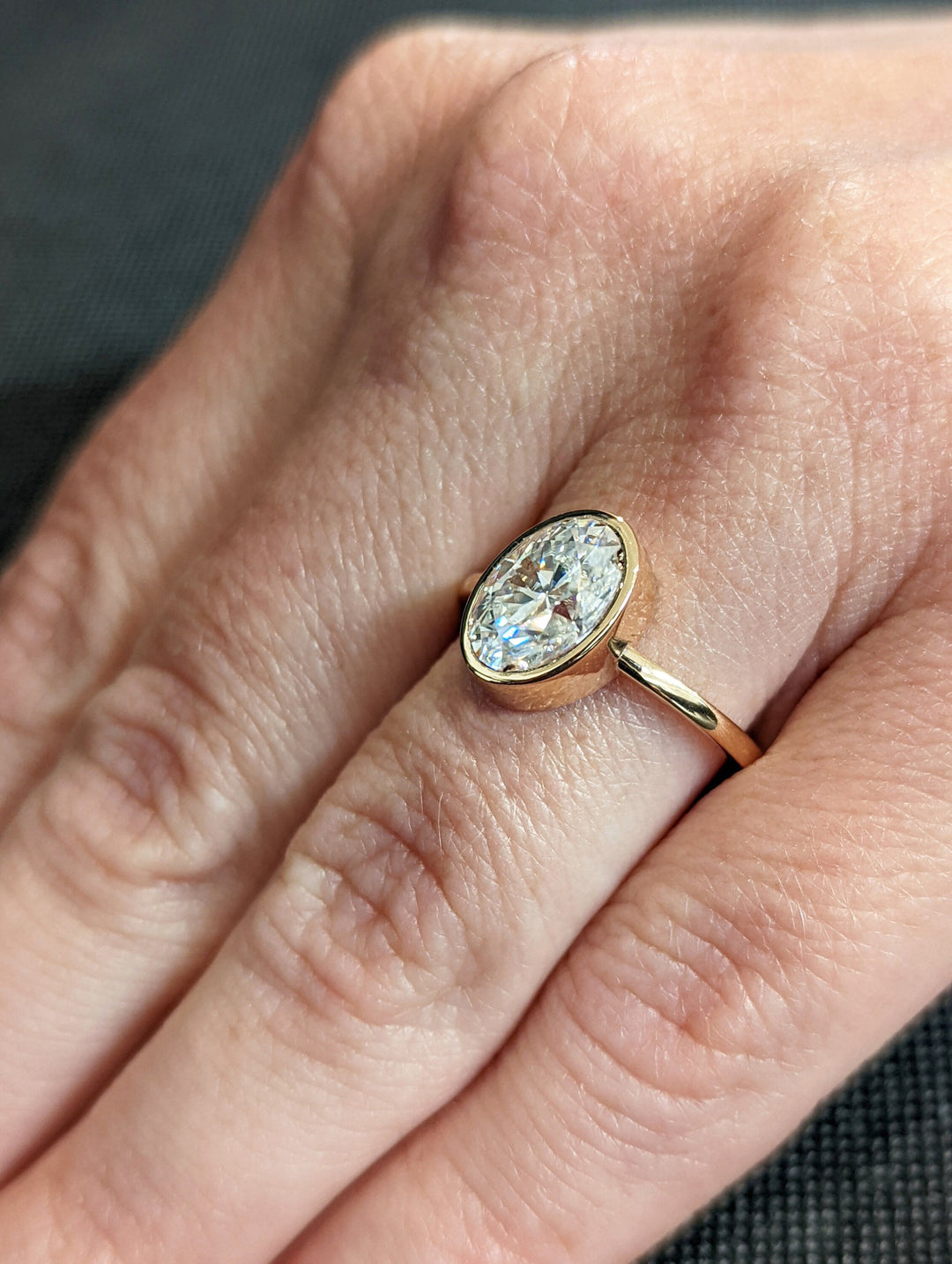 1.50CT Oval Cut Bezel Lab Grown Diamond Engagement Ring For Women