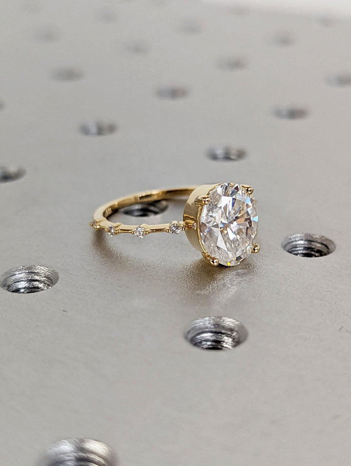 2.50CT Oval Lab Grown Petite Pave Diamond Engagement Ring For Her