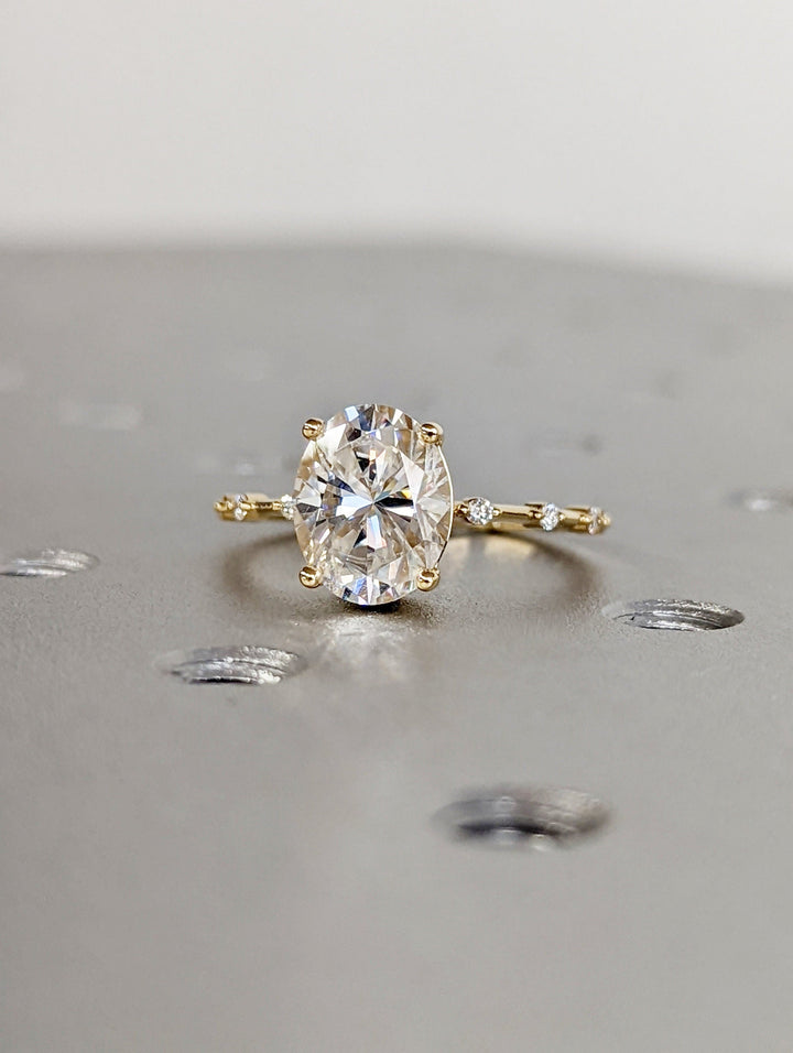 2.50CT Oval Lab Grown Petite Pave Diamond Engagement Ring For Her