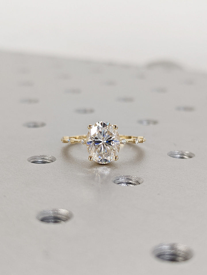 2.50CT Oval Lab Grown Petite Pave Diamond Engagement Ring For Her