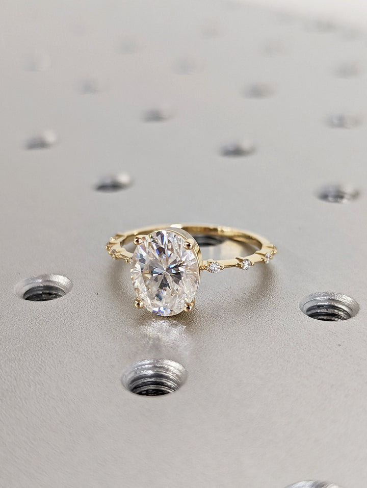 2.50CT Oval Lab Grown Petite Pave Diamond Engagement Ring For Her