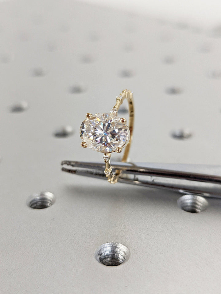 2.50CT Oval Lab Grown Petite Pave Diamond Engagement Ring For Her