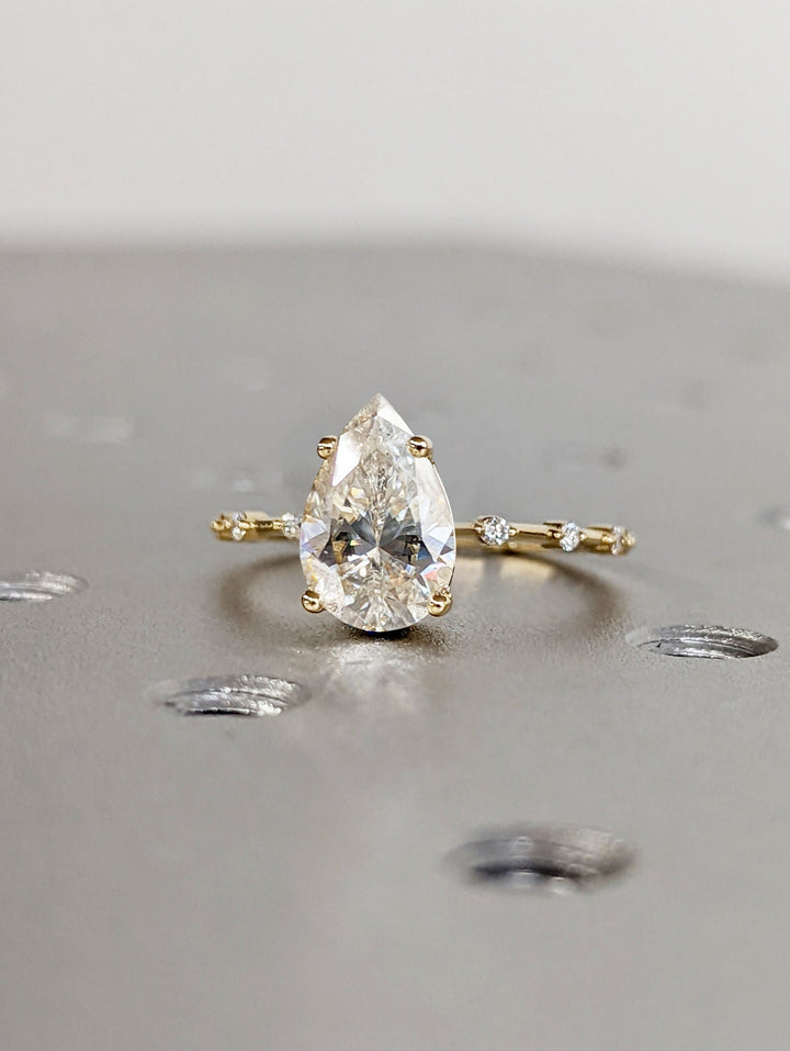 2.0CT Pear Lab Grown Diamond Petite Pave Engagement Ring For Women