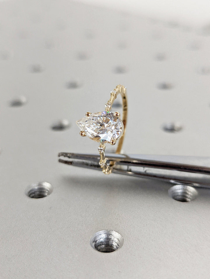 2.0CT Pear Lab Grown Diamond Petite Pave Engagement Ring For Women
