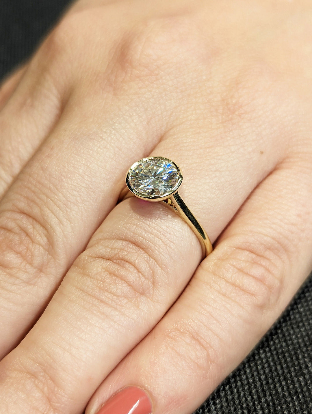 1.0CT Round Bezel Set Lab Grown Diamond Engagement Ring For Women