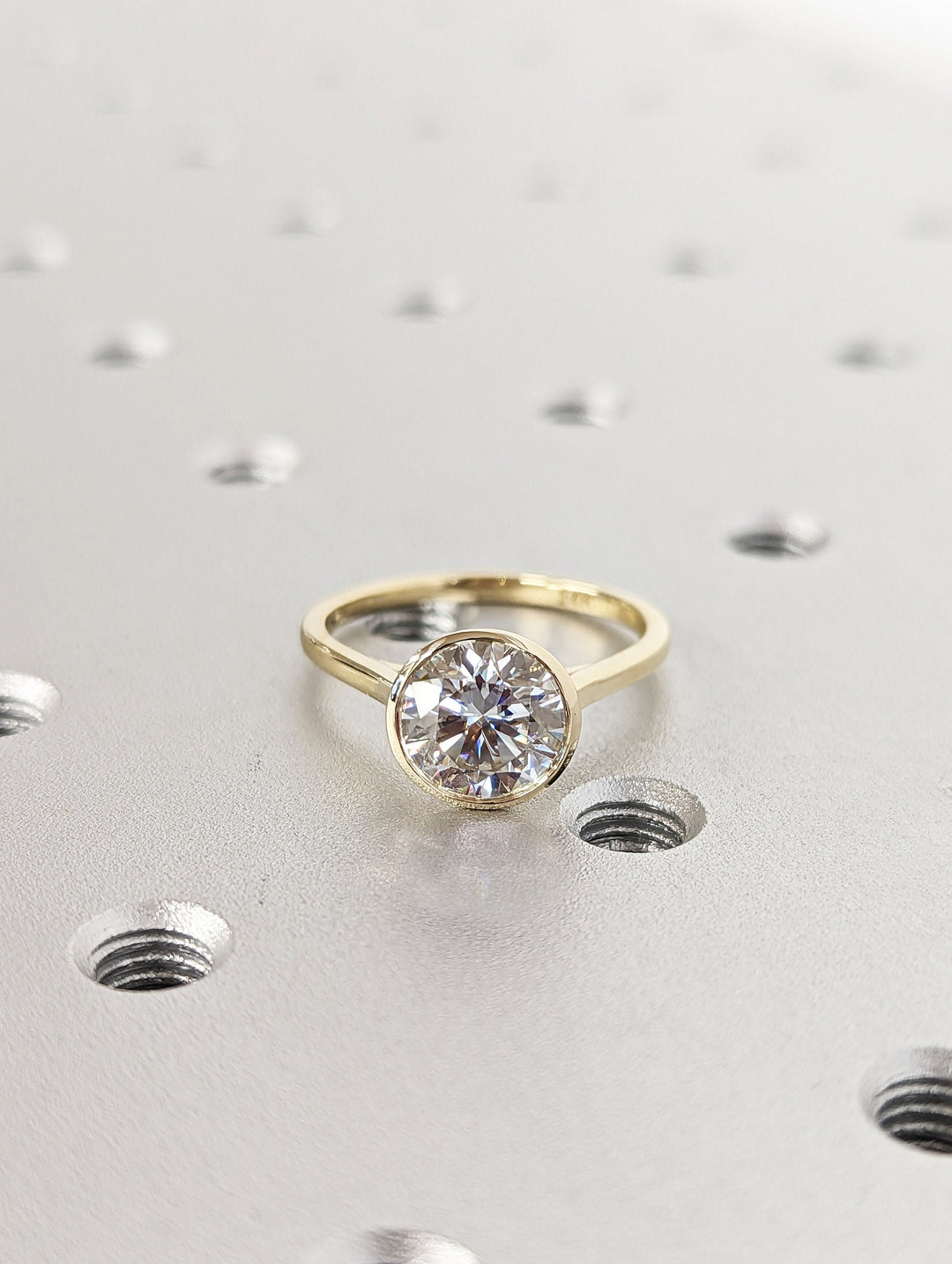 1.0CT Round Bezel Set Lab Grown Diamond Engagement Ring For Women