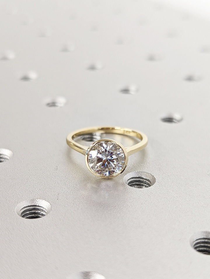1.0CT Round Bezel Set Lab Grown Diamond Engagement Ring For Women