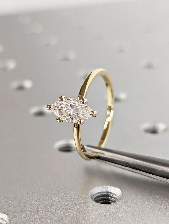 1.0CT Marquise Cut Solitaire Lab Grown Diamond Engagement Ring Minimalist Ring