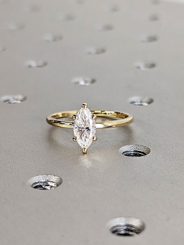 1.0CT Marquise Cut Solitaire Lab Grown Diamond Engagement Ring Minimalist Ring
