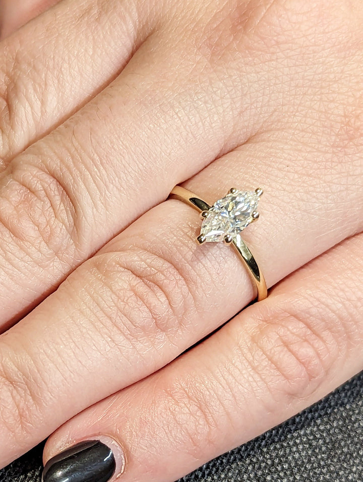 1.0CT Marquise Cut Solitaire Lab Grown Diamond Engagement Ring Minimalist Ring