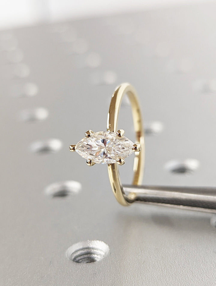 1.0CT Marquise Cut Solitaire Lab Grown Diamond Engagement Ring Minimalist Ring