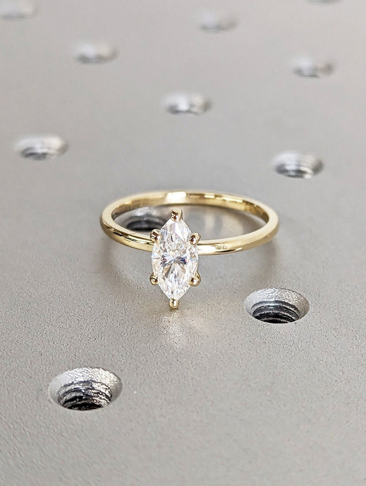 1.0CT Marquise Cut Solitaire Lab Grown Diamond Engagement Ring Minimalist Ring
