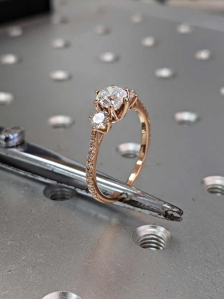 1.0CT Round Cut 3 Stone CVD Diamond Engagement Ring Minimalist Engagement Ring