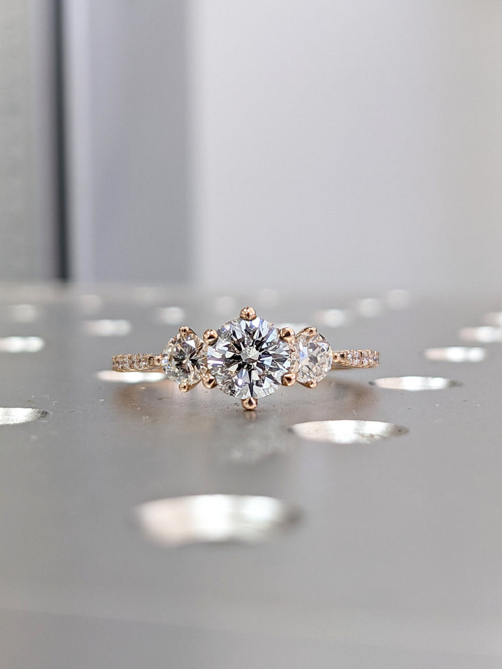 1.0CT Round Cut 3 Stone CVD Diamond Engagement Ring Minimalist Engagement Ring