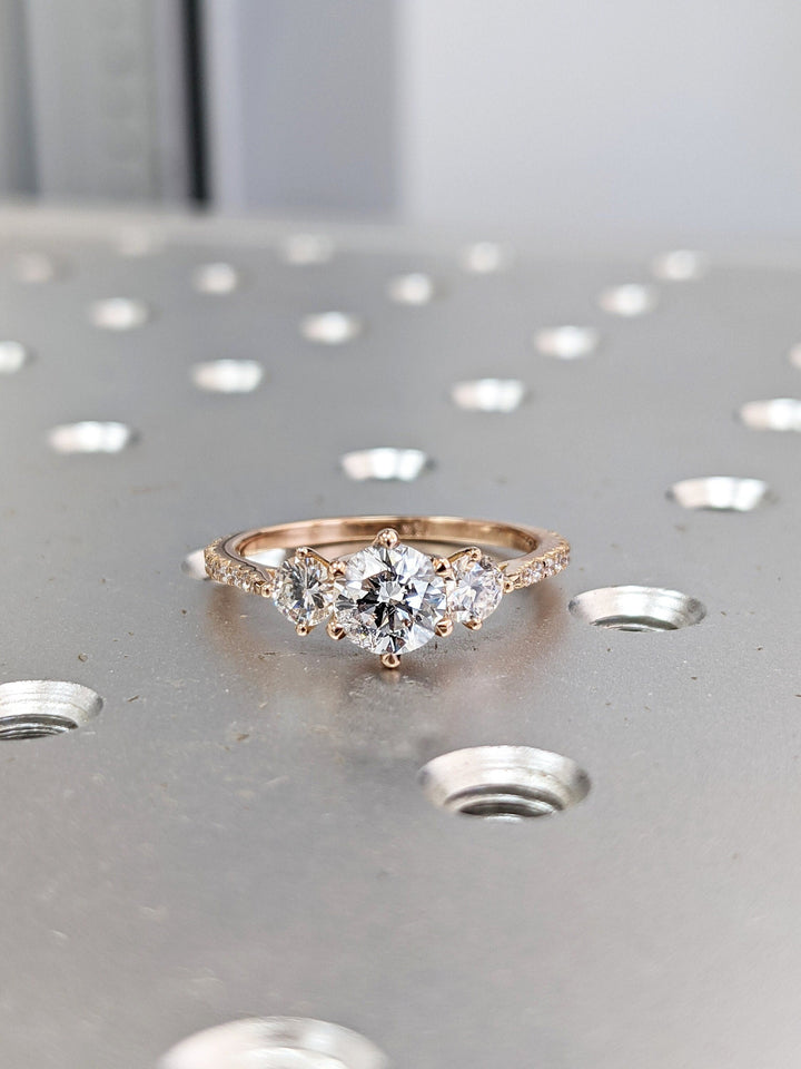 1.0CT Round Cut 3 Stone CVD Diamond Engagement Ring Minimalist Engagement Ring