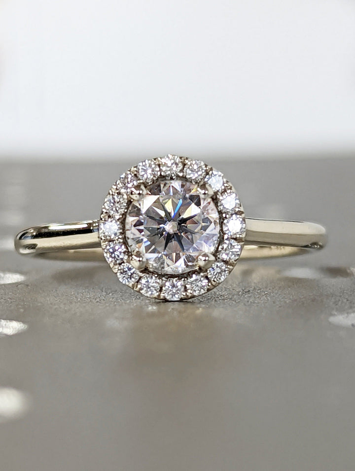 1.0CT Round Cut Halo CVD Diamond Engagement Ring Art Deco Wedding Ring For Her