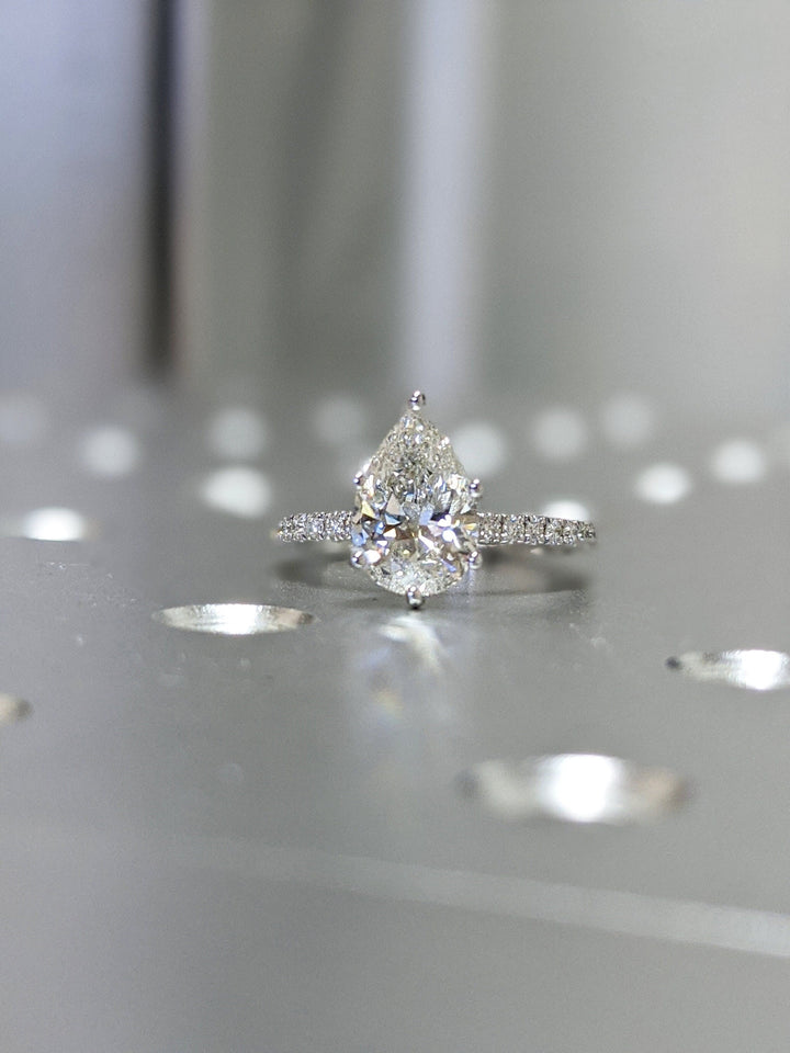2.0CT Pear Cut Pave Lab Grown Diamond Engagement Ring Pretty Engagement Rings
