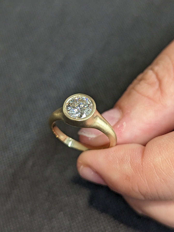 1.0CT Round Cut Bezel Lab Grown Diamond Engagement Ring For Women