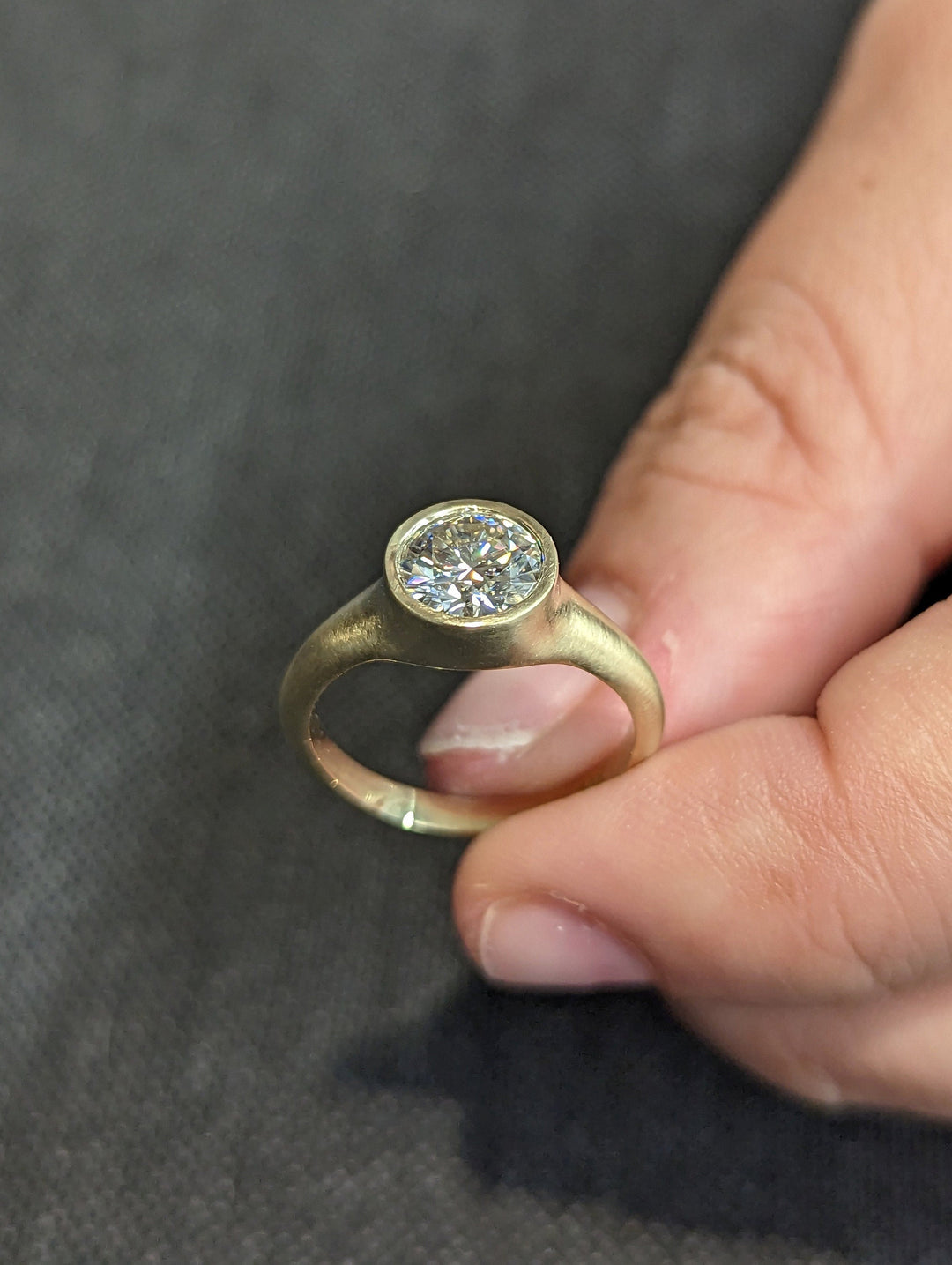 1.0CT Round Cut Bezel Lab Grown Diamond Engagement Ring For Women