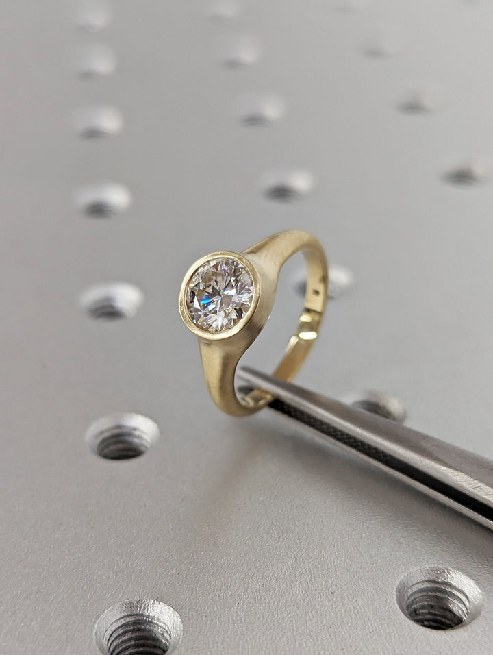 1.0CT Round Cut Bezel Lab Grown Diamond Engagement Ring For Women