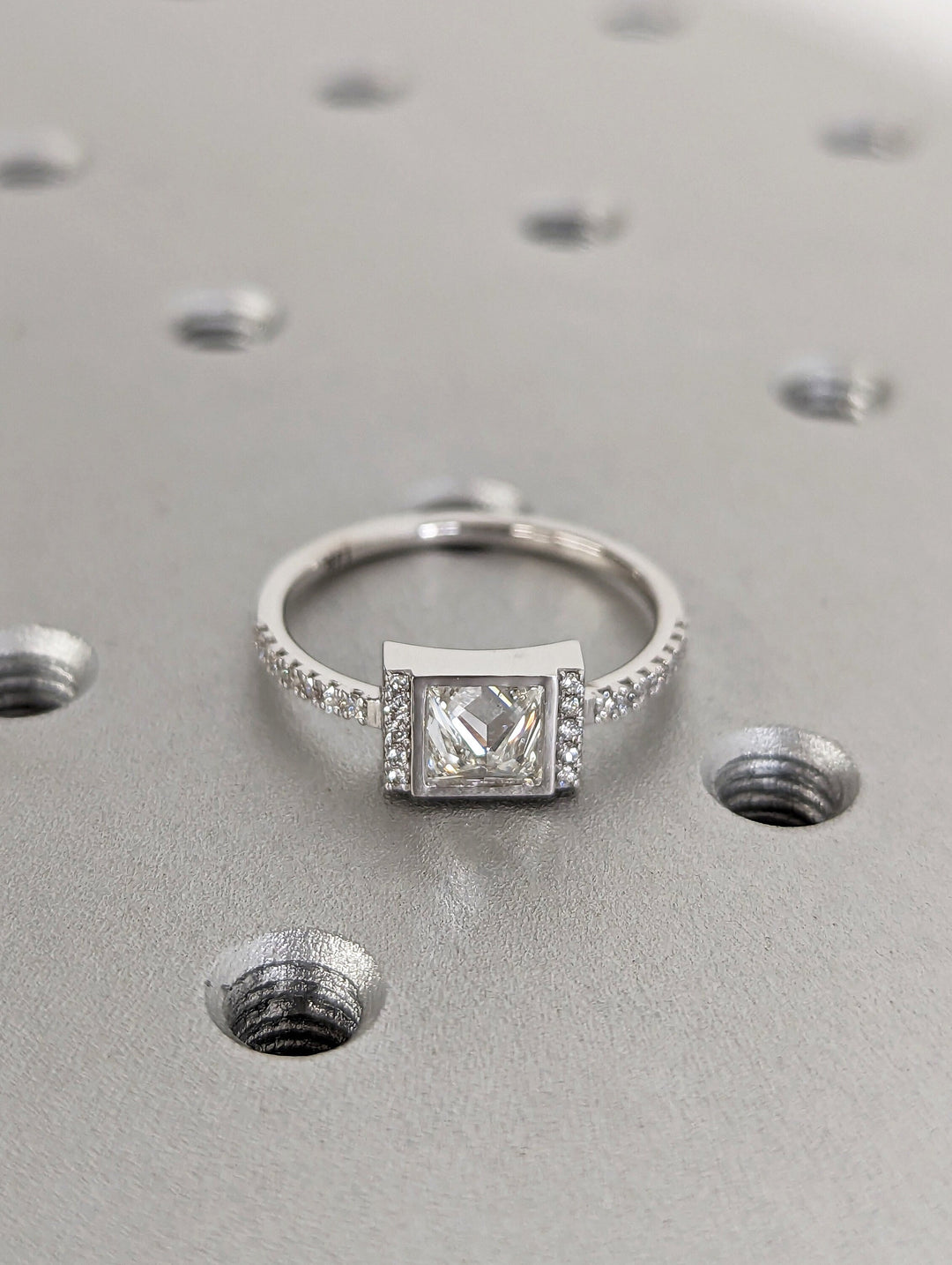 1.0CT Princess Cut Pave Lab Grown Diamond Unique Engagement Ring 14k White Gold