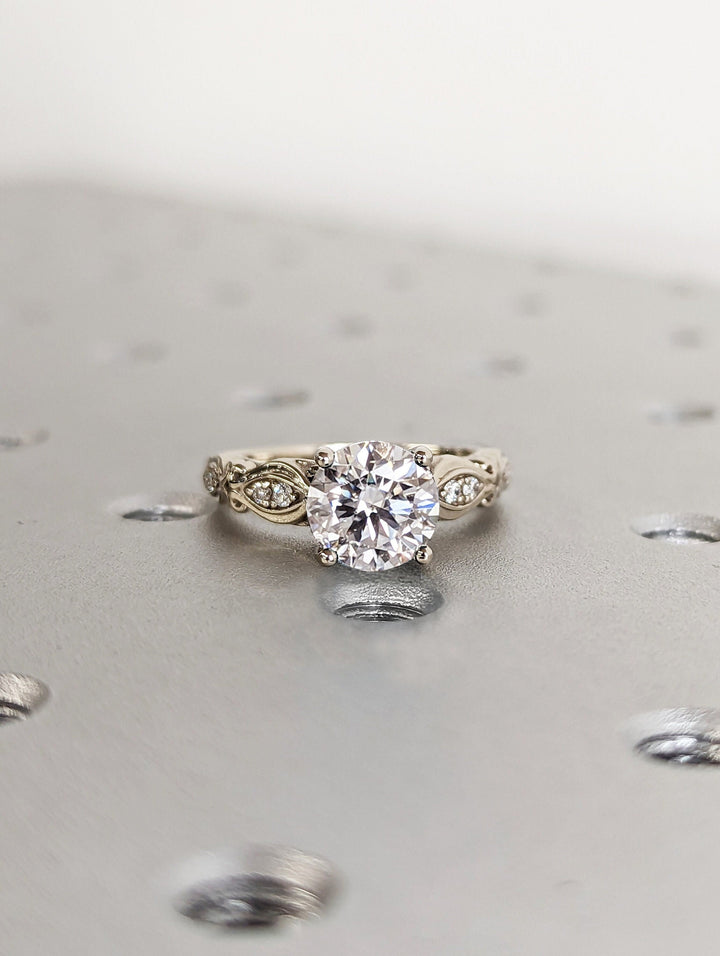 1.50CT Vintage Lab Diamond Engagement Ring 14k white gold Round Wedding Ring