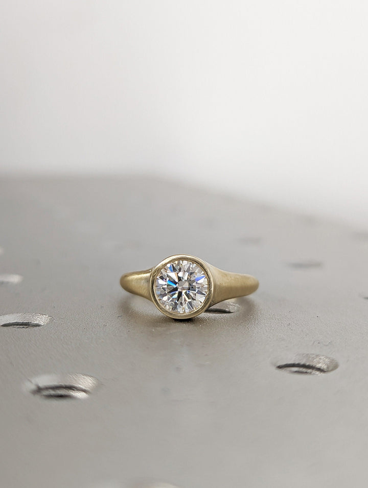 1.0CT Round Cut Bezel Lab Grown Diamond Engagement Ring For Women