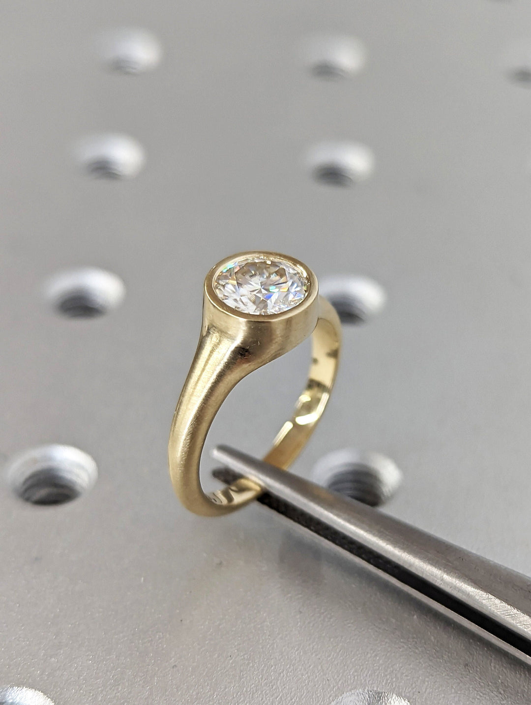 1.0CT Round Cut Bezel Lab Grown Diamond Engagement Ring For Women
