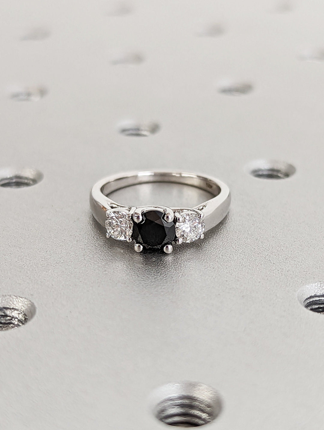 1.0CT Black Round Center Stone Lab Grown 3 Stone Diamond Engagement Ring For Her