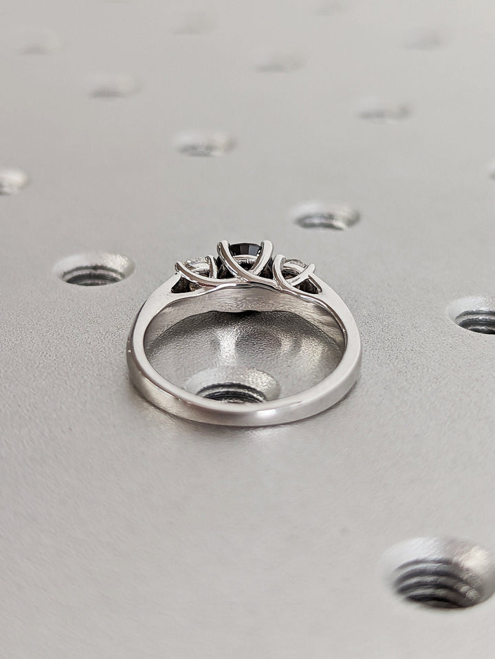 1.0CT Black Round Center Stone Lab Grown 3 Stone Diamond Engagement Ring For Her