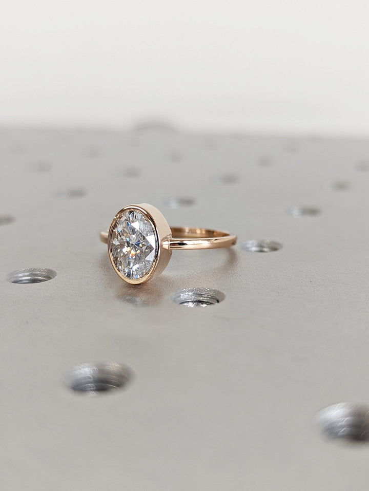 1.50CT Oval Cut Bezel Lab Grown Diamond Engagement Ring For Women