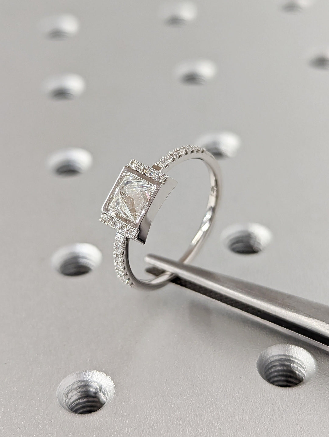 1.0CT Princess Cut Pave Lab Grown Diamond Unique Engagement Ring 14k White Gold