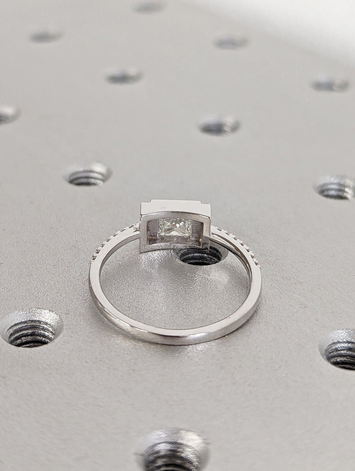 1.0CT Princess Cut Pave Lab Grown Diamond Unique Engagement Ring 14k White Gold