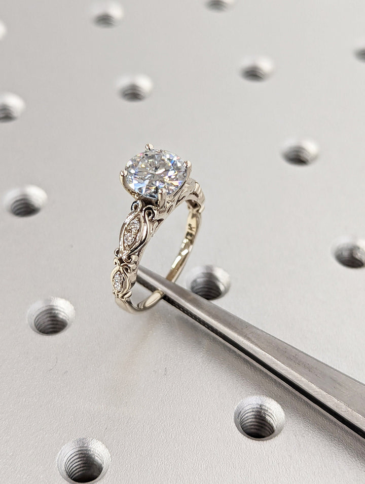 1.50CT Vintage Lab Diamond Engagement Ring 14k white gold Round Wedding Ring