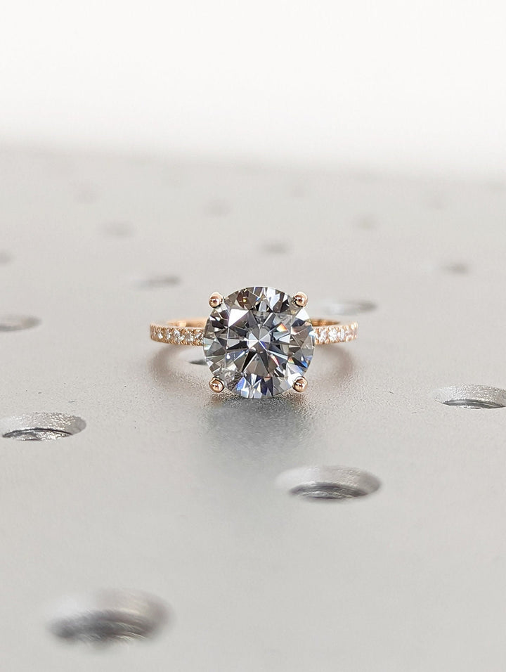 3.0CT Round Cut Hidden Halo Lab Grown Diamond Pave Engagement Ring For Women