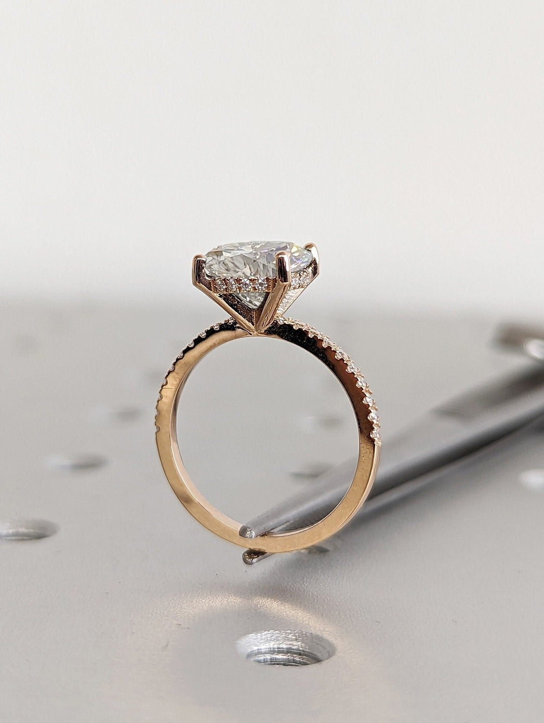 3.0CT Round Cut Hidden Halo Lab Grown Diamond Pave Engagement Ring For Women