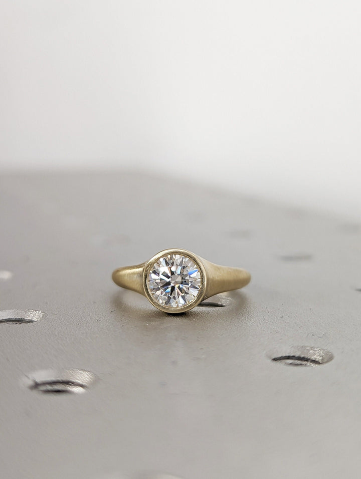 1.0CT Round Cut Bezel Lab Grown Diamond Engagement Ring For Women