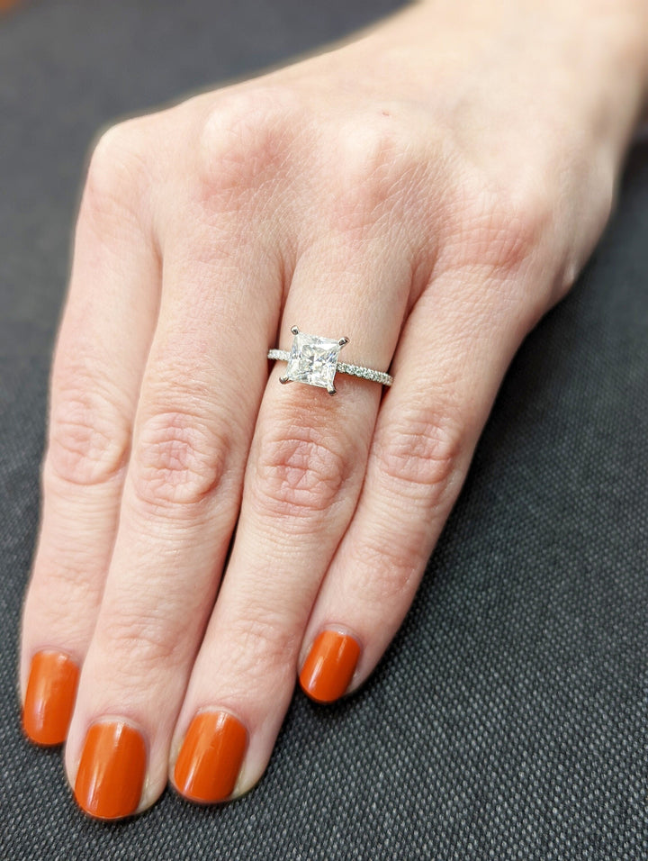 1.50CT Princess Cut Pave Diamond Lab Grown Engagement Ring For Women