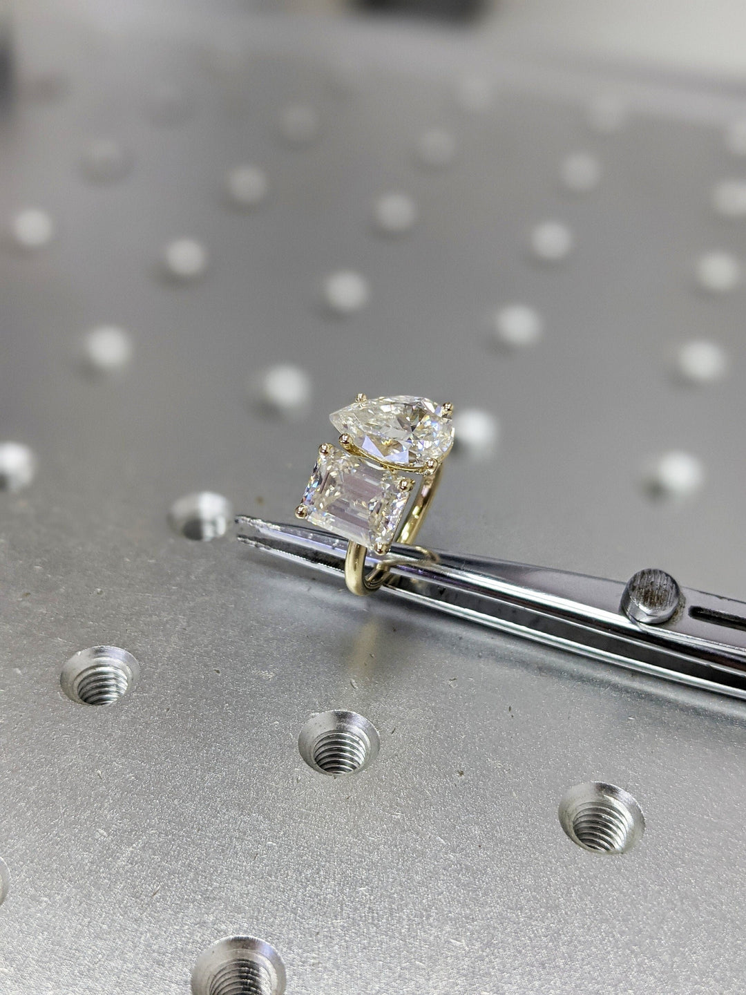 2.50CT Emerald & Pear Cut Two Stone Lab Grown Diamond Engagement Ring For Women