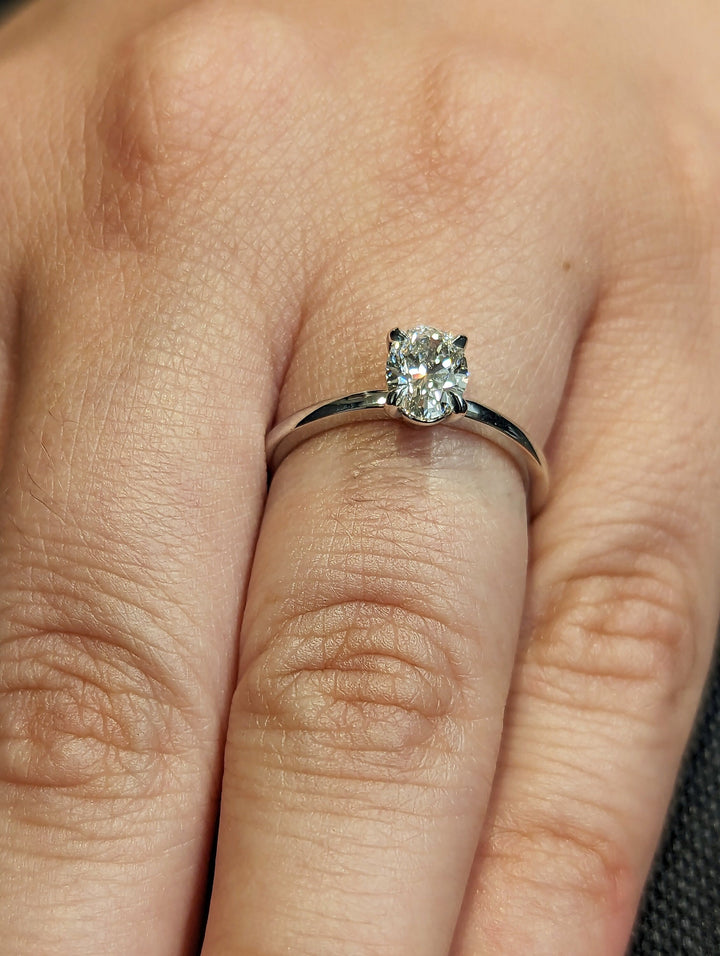 1.0CT Oval Cut Solitaire Lab Grown Diamond Engagement Ring Minimalist Wedding Ring