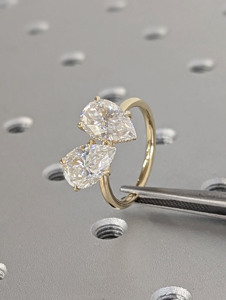 2.50CT Pear Hidden Halo Lab Grown Two Stone Diamond Engagement Ring Pretty Engagement Ring