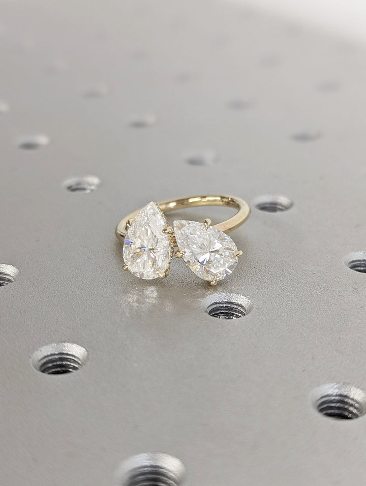 2.50CT Pear Hidden Halo Lab Grown Two Stone Diamond Engagement Ring Pretty Engagement Ring