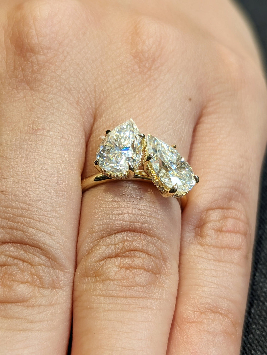 2.50CT Pear Hidden Halo Lab Grown Two Stone Diamond Engagement Ring Pretty Engagement Ring