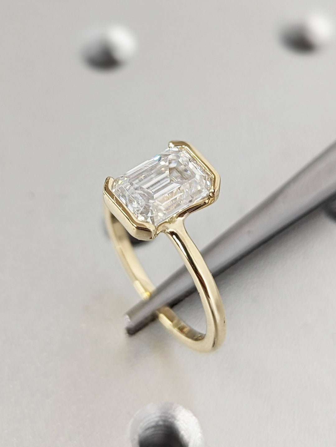 1.50CT Emerald Cut Half Bezel Lab Grown Diamond Engagement Ring For Her