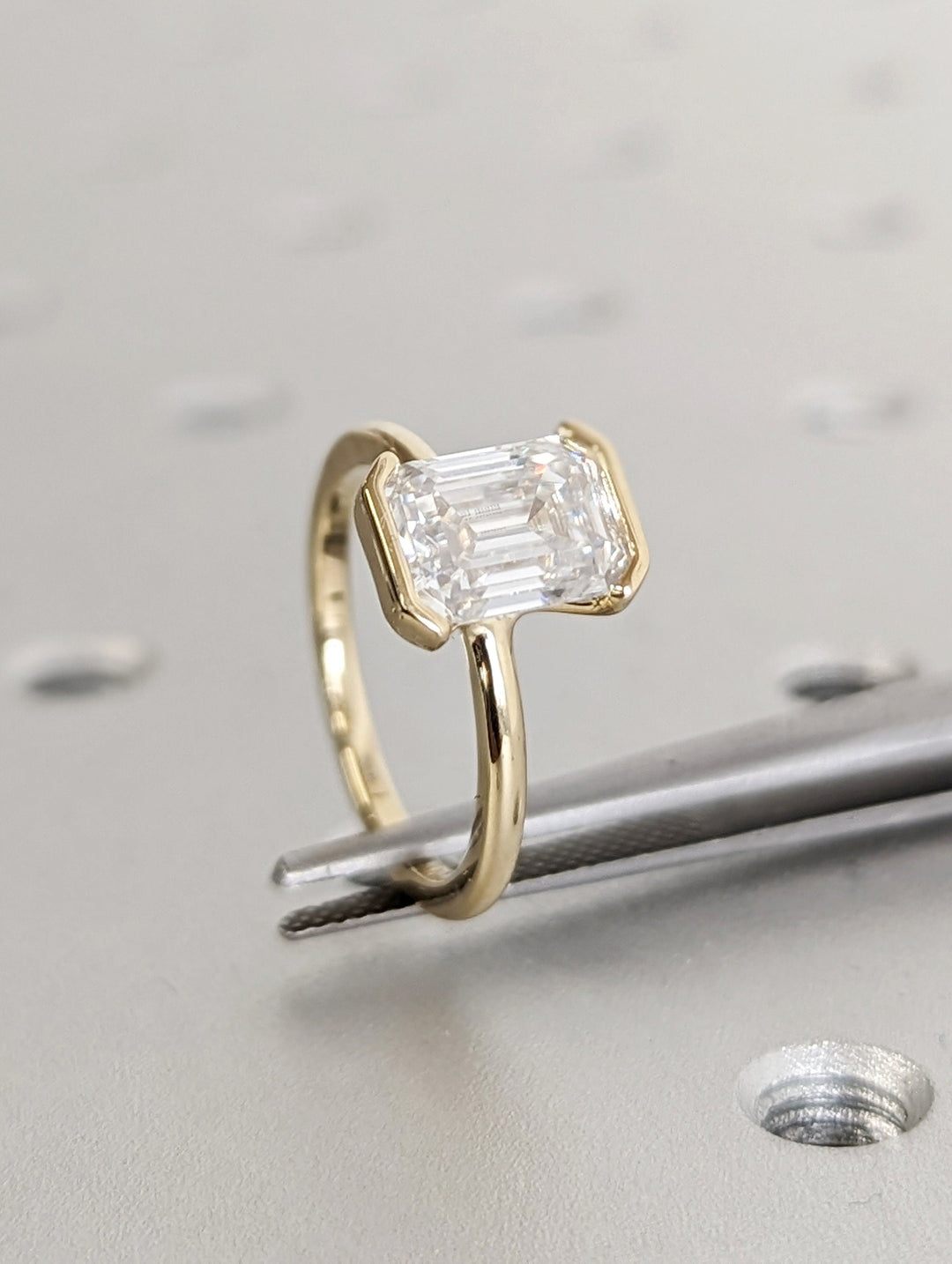1.50CT Emerald Cut Half Bezel Lab Grown Diamond Engagement Ring For Her