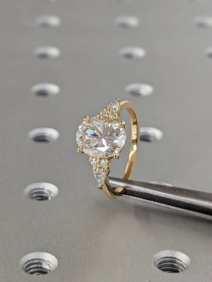 2.50CT Oval Cut Cluster Lab Grown Diamond Engagement Ring For Women