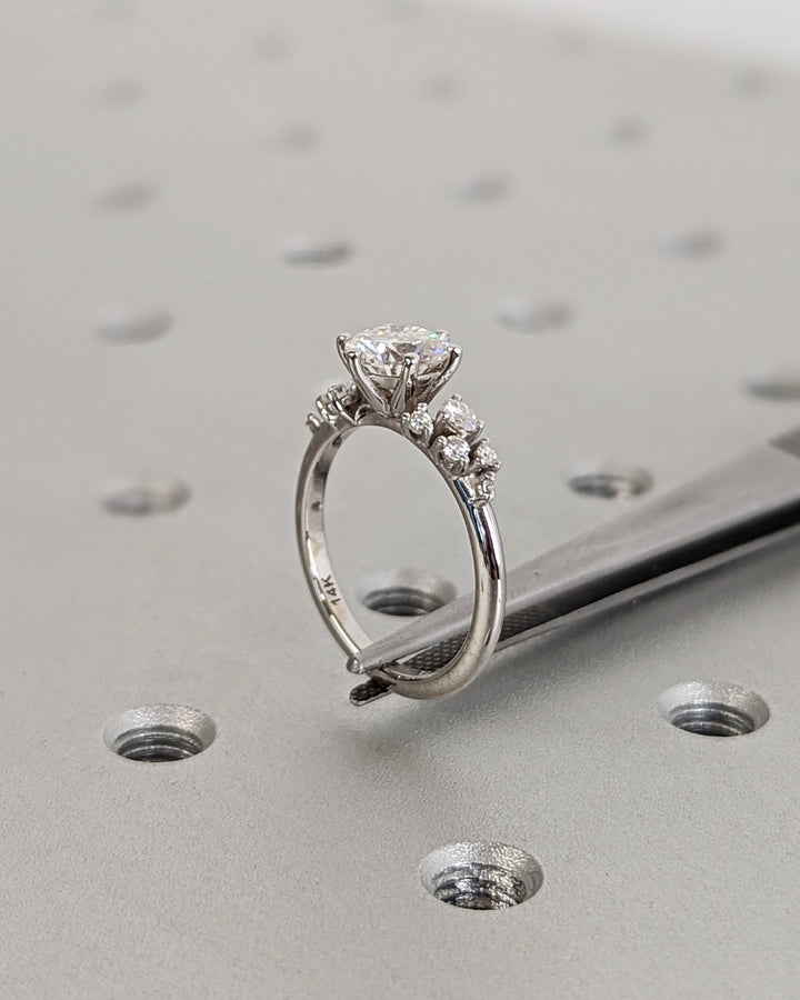 1.0CT Round Cut Cluster Lab Grown Diamond Engagement Ring Simple Promise Ring For Her