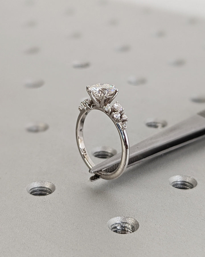 1.0CT Round Cluster Lab Grown Diamond Engagement Ring Nature Inspired Engagement Rings