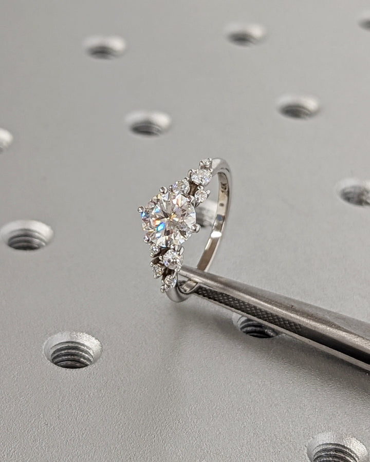 1.0CT Round Cut Cluster Lab Grown Diamond Engagement Ring Simple Promise Ring For Her