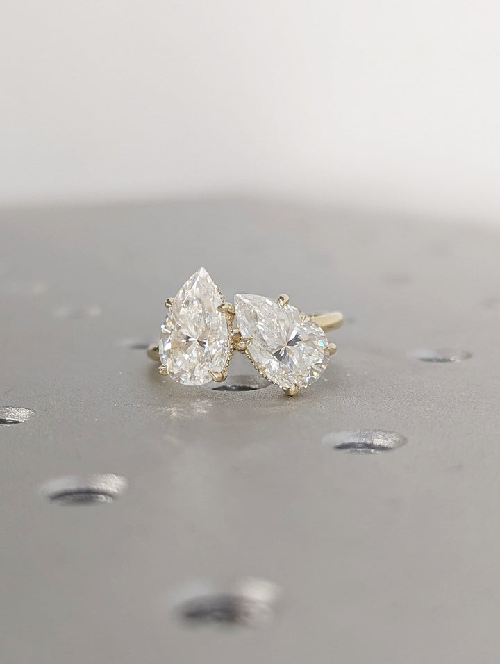 2.50CT Pear Hidden Halo Lab Grown Two Stone Diamond Engagement Ring Pretty Engagement Ring